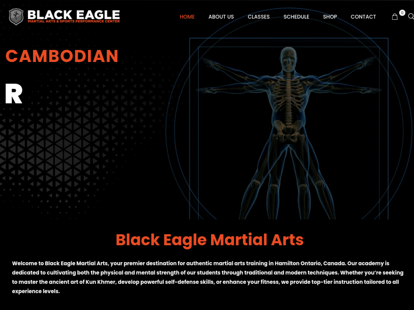 Black Eagle Martial Arts website homepage screenshot