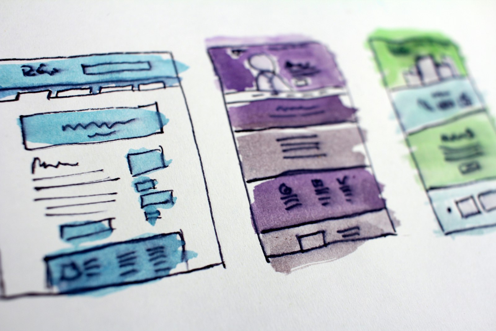 Website wireframe sketches used for UX planning